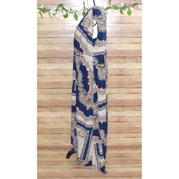 Cato Ladies Blue Patterned Maxi Dress Size XL V-Neck Sleeveless Stretch Long - Picture 4 of 9